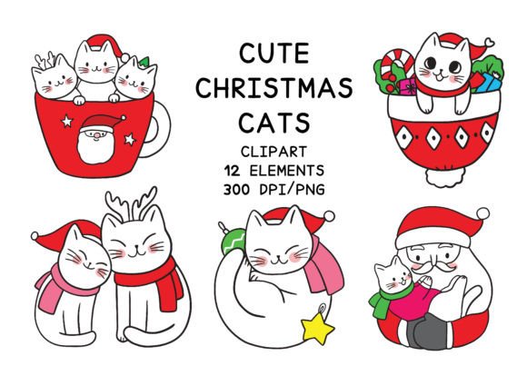 Christmas Cartoon Cute Cat Clipart: Elevate Your Illustrations