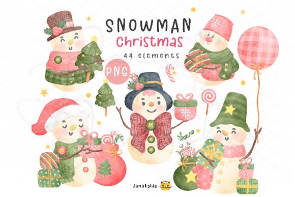 Christmas Snowman Watercolour Cliparts & Illustrations