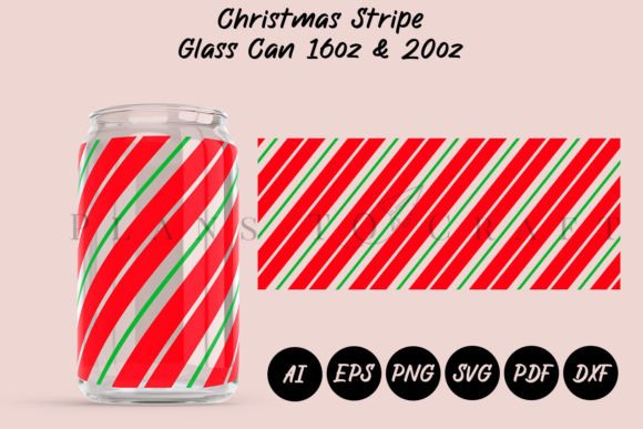 Christmas Stripe Beer Glass Can Wrap SVG for Crafts