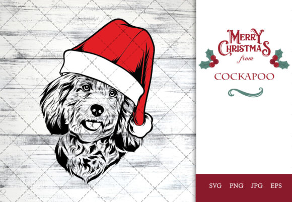 Cockapoo Dog in Santa Hat: Festive Crafts Asset