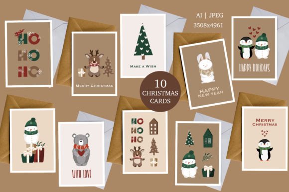 Cute Christmas Animal Illustrations for Cards