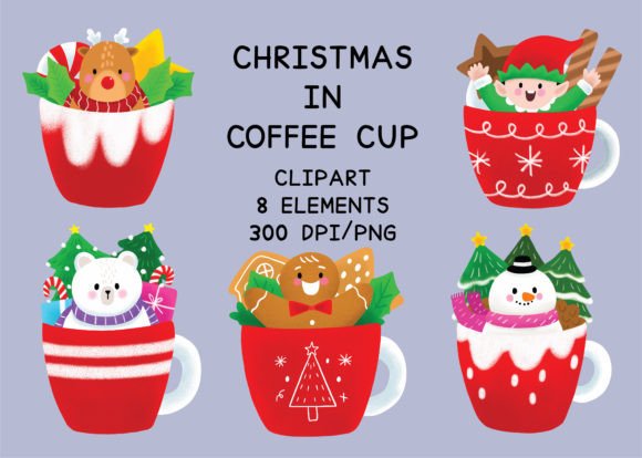 Cute Christmas Coffee Cup Clipart for Illustrations