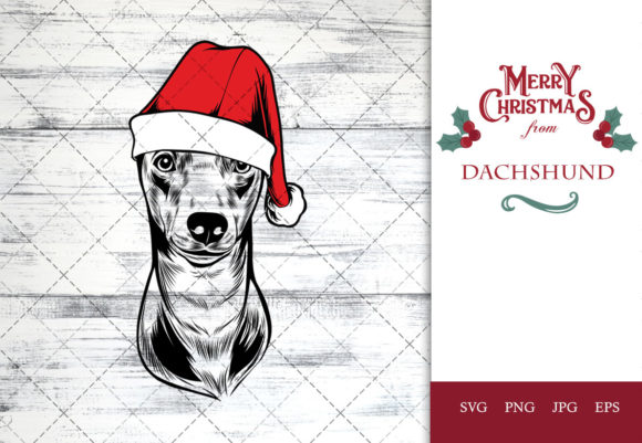 Dachshund Dog in Santa Hat for Christmas Crafts