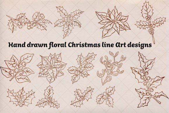 Floral Christmas Line Art: Elegant Illustrations