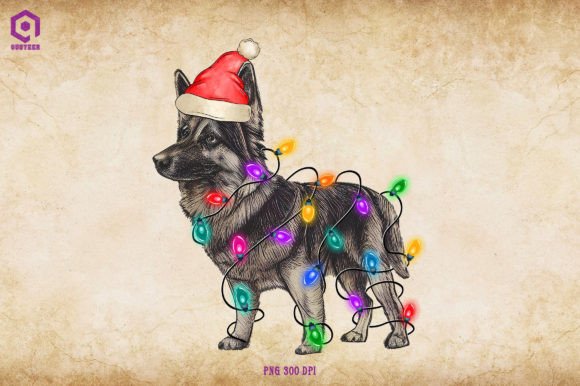 German Shepherd Christmas Tree Lights Illustrations