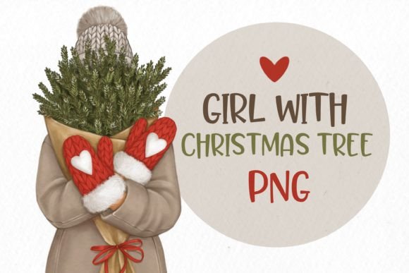 Girl with Christmas Tree: Festive Illustrations for Crafts