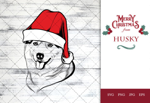Husky Dog in Santa Hat: Festive Crafts Design