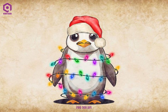 Penguin Christmas Tree Lights: Festive Illustrations