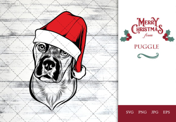 Puggle Dog in Santa Hat for Christmas Crafts
