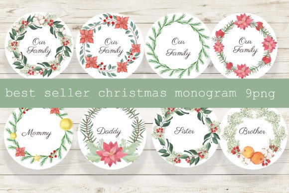 Reviewing Christmas Wreath Monogram PNG Sublimatio Illustrations