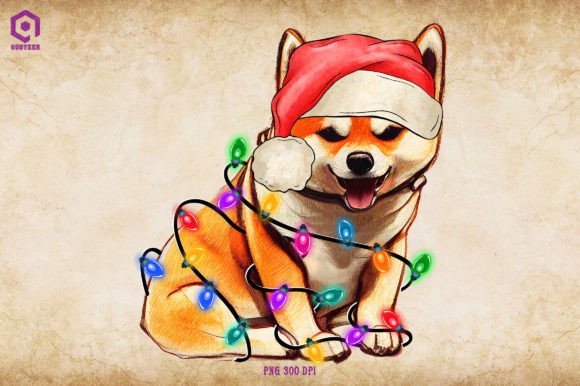 Shiba Christmas Tree Lights Illustrations Review