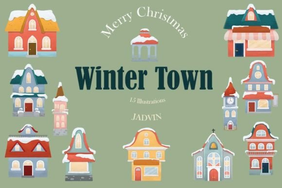 Winter Town, Christmas Clipart: Illustrations for Branding